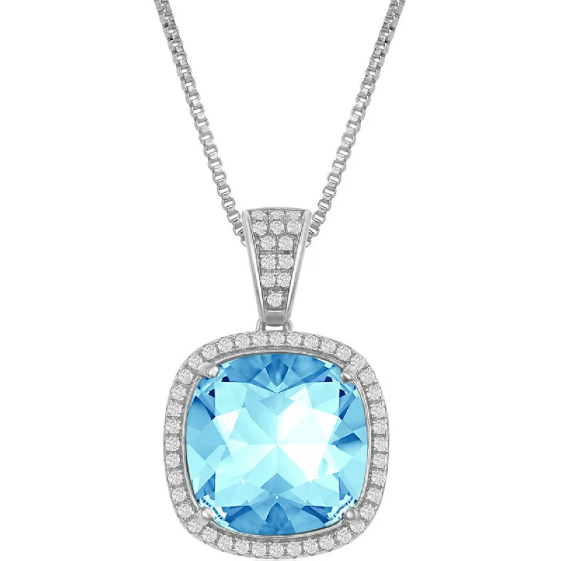 Bellissima Women's Necklace - White CZ and Cushion Aqua Swarovski Element | BLK-8385