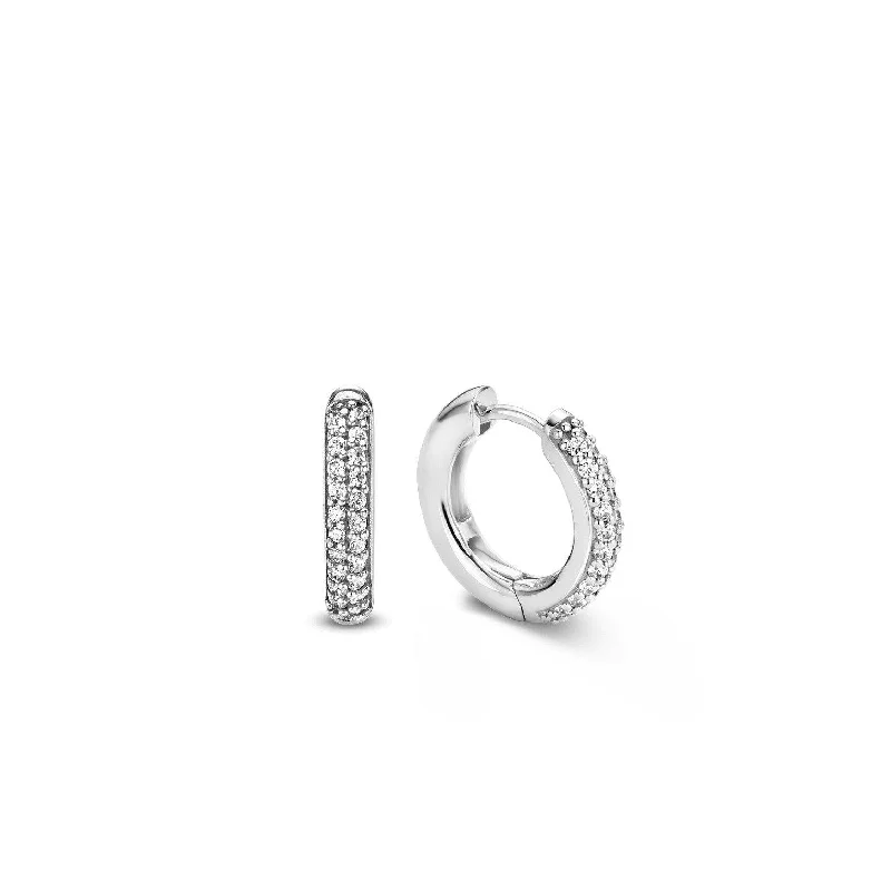 Ti Sento Sterling Silver Two Row Cubic Zirconia Hoop Earrings