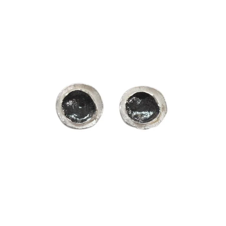 Double Disc Silver and Black Two Tone Stud Earrings