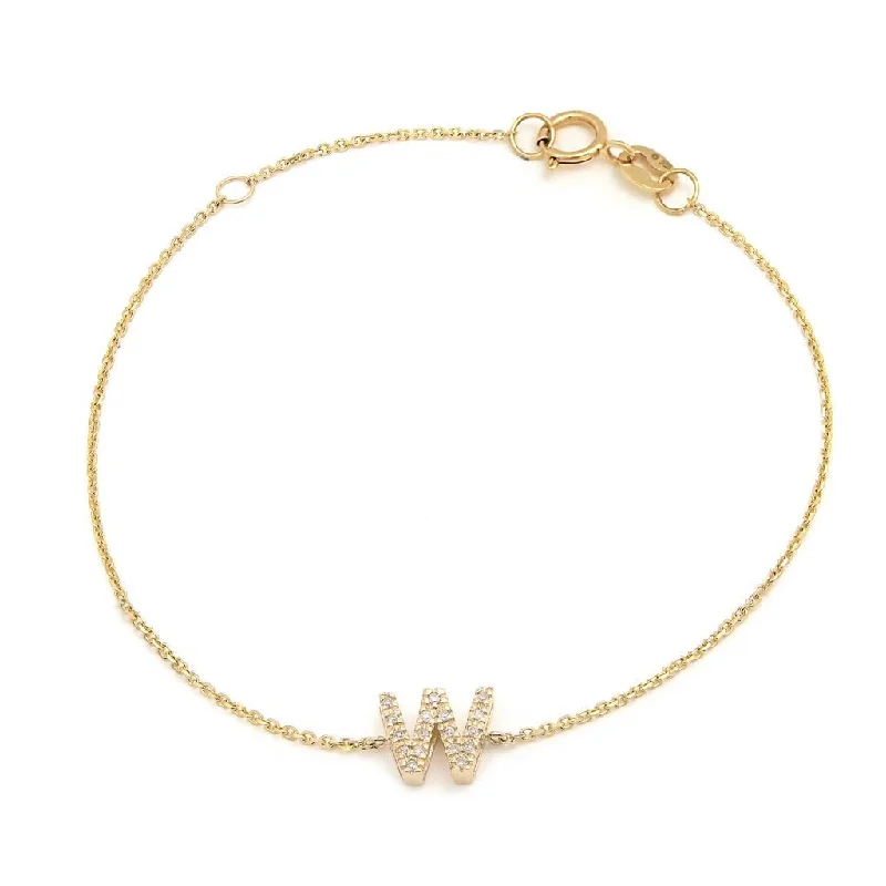 14K Yellow Gold Diamond Initial "W" Bracelet