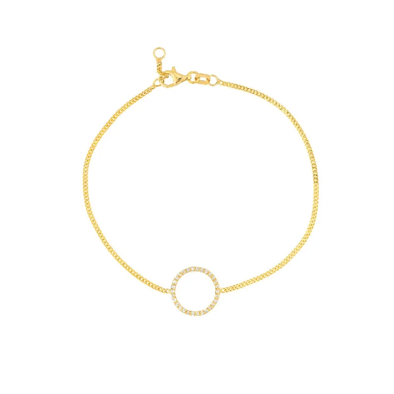 14K Yellow Gold Diamond Circle on Curb Chain Bracelet