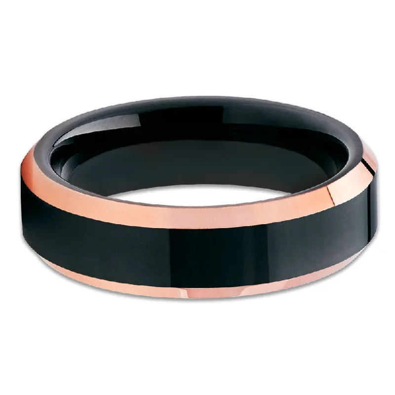 6Mm Rose Gold Black Tungsten Ring Two Tone Comfort Fit Scratch Resistant