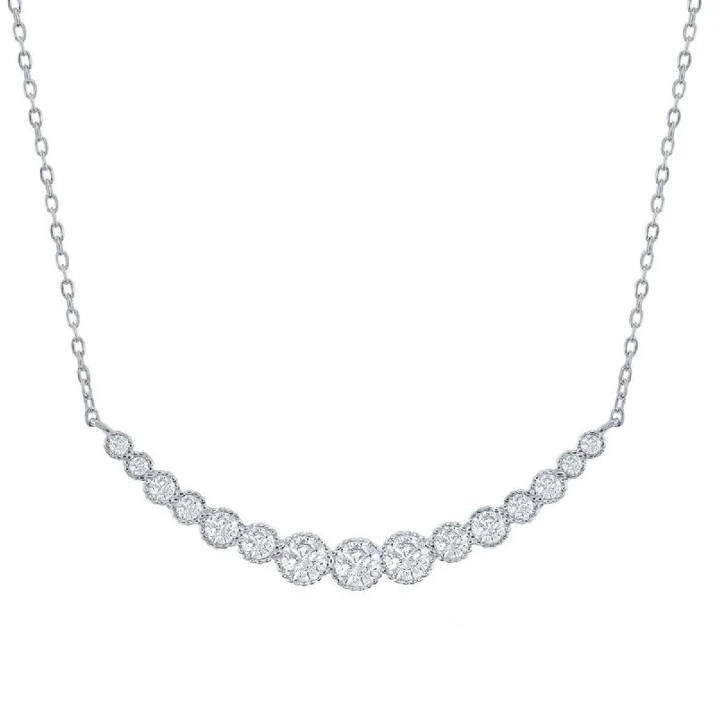 Classic Women's Necklace - Sterling Silver Graduating Round CZ | M-6965