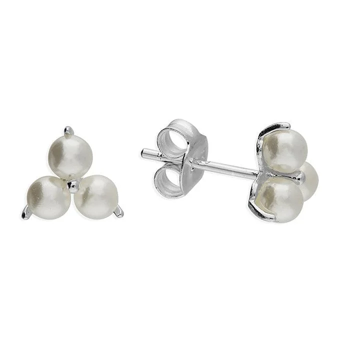 Silver Pearl Stud Earrings