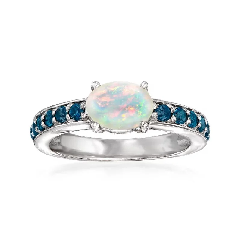 Ethiopian Opal With Blue Topaz Gemstone Ring, 925 Sterling Silver Ring