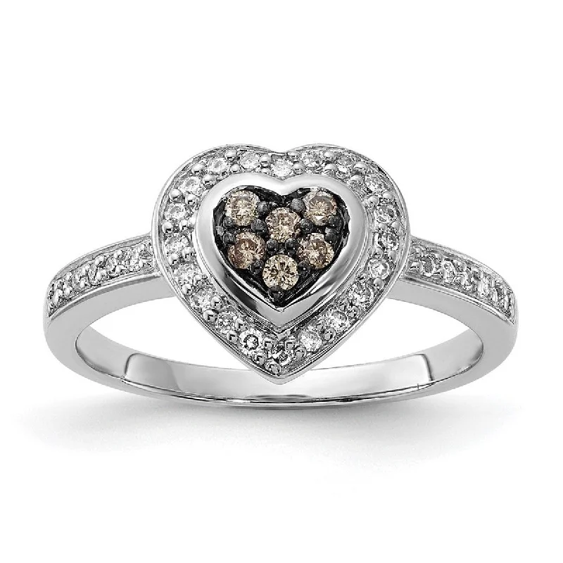 Curata 925 Sterling Silver Champagne Diamond Small Love Heart Ring