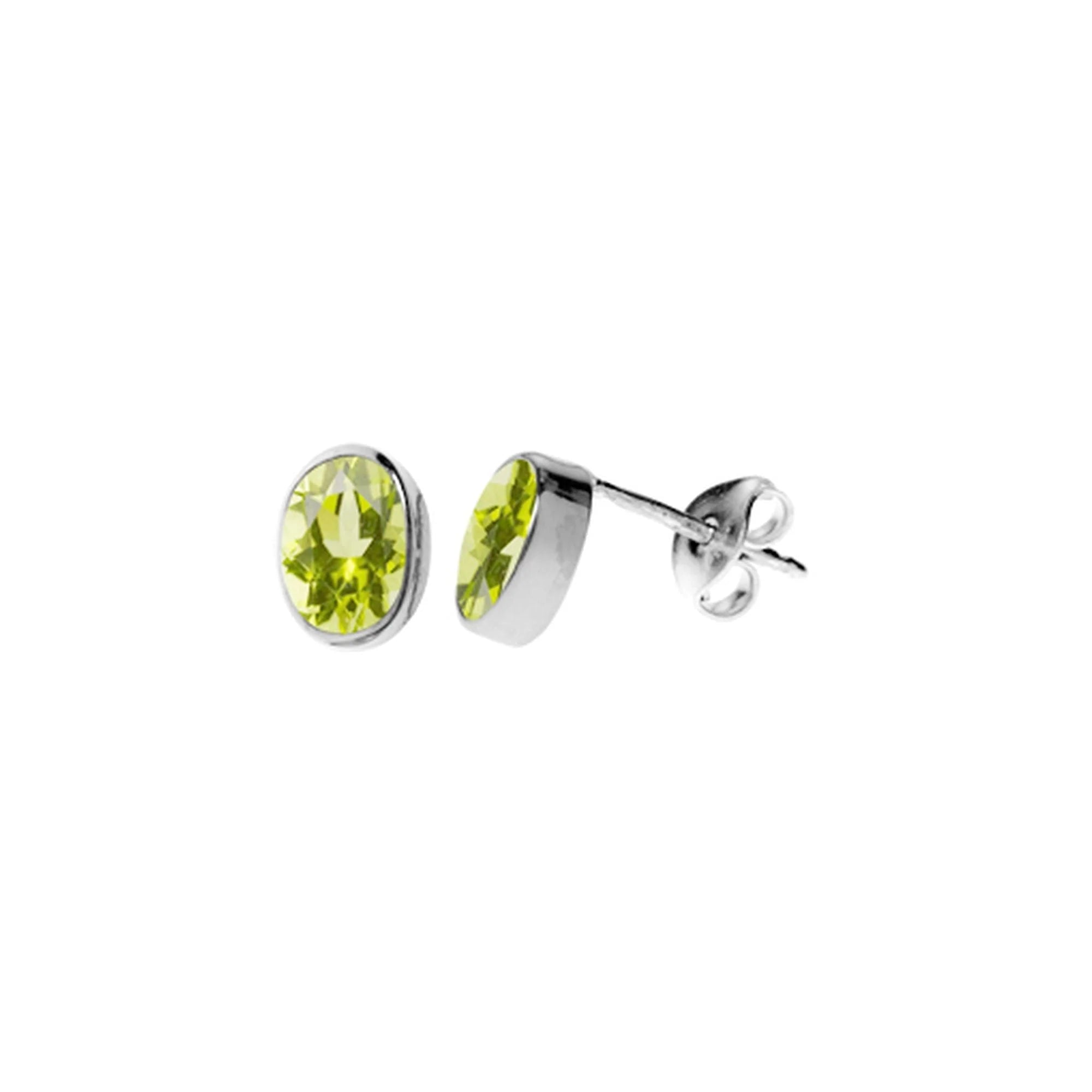 Peridot Faceted Oval Plain Stud Earrings