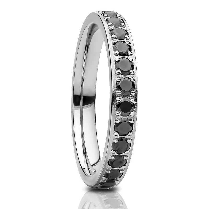 Silver Titanium Eternity Ring 3Mm Black Cz Comfort Fit Lab Created Gem