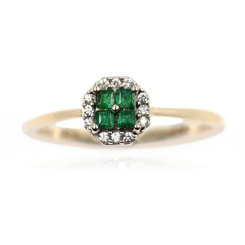 Solid 14k Gold Solitaire Ring-Natural 1.75MM Square Emerald With Diamond H-I Color, I1-I2 Clarity Ring