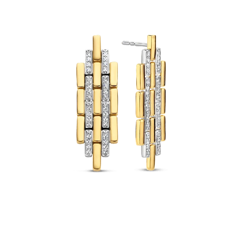 Ti Sento Geometric 18ct Gold Plated Cubic Zirconia Pavé Earrings