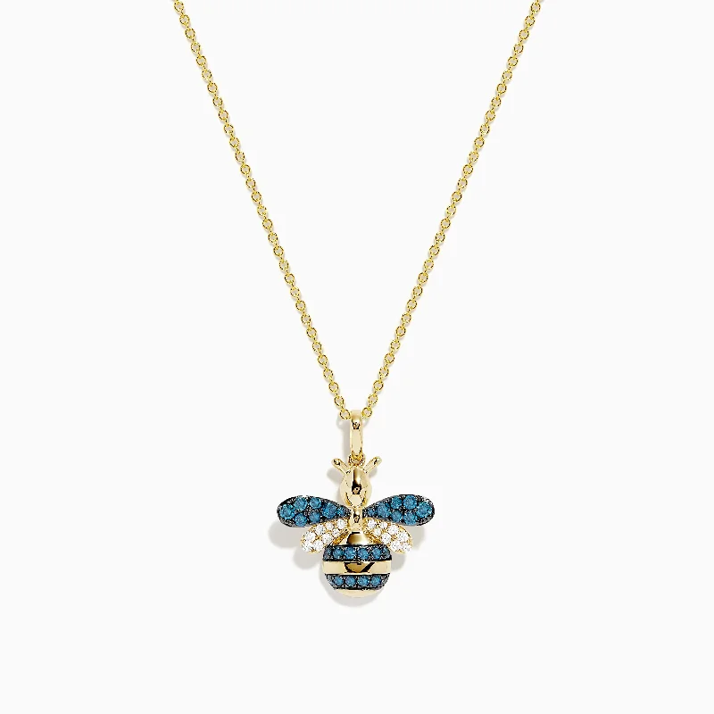 Safari 14K Yellow Gold Blue and White Diamond Bee Pendant