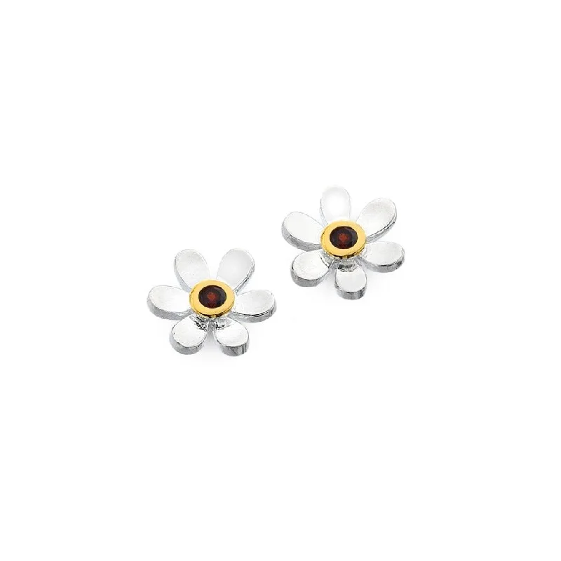 Sea Gems Garnet Daisy Studs Earrings