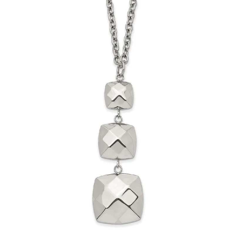 Stainless Steel Polished Hollow Squares Dangle Necklace