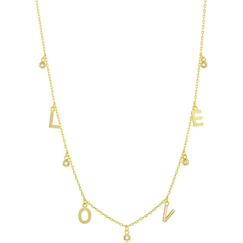 Classic Women's Necklace - Gold Plated Sterling Silver LOVE and CZ Charms | M-6932-GP