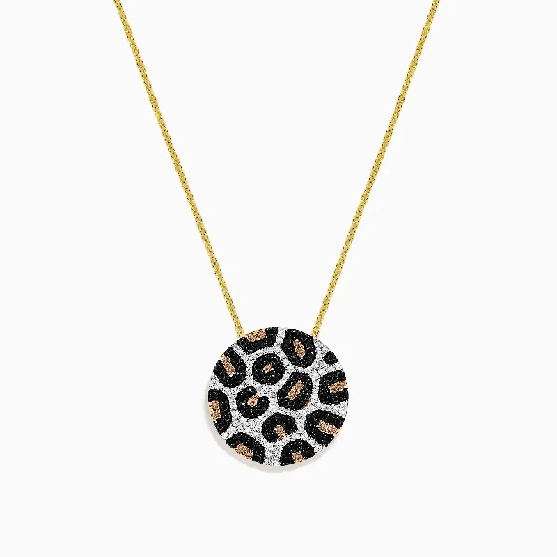 14K Yellow Gold Black, Espresso & White Diamond Disc Pendant, 0.86 TCW