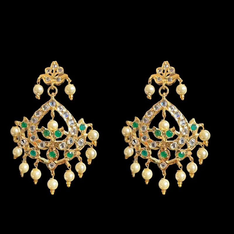 DER562 Dina hyderabadi emerald Chandbali with golden pearls ( SHIPS IN 4 WEEKS )