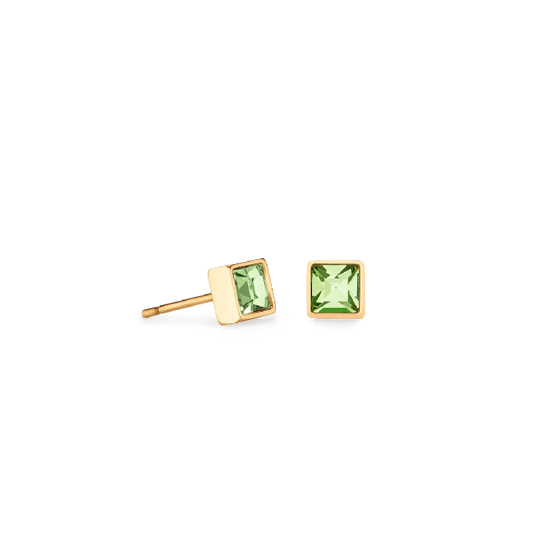 Coeur De Lion Brilliant Square Gold and Green Crystal Stud Earrings