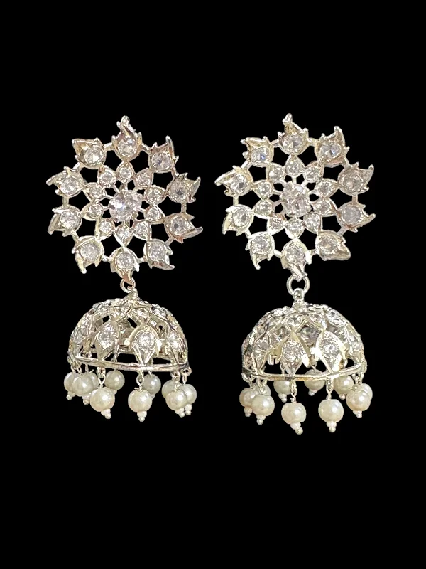 DER549 karanphool jhumka - large size silver plated  ( SHIPS IN 3 WEEKS )