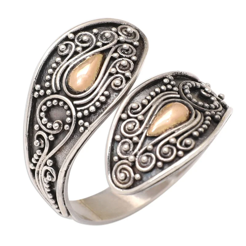 Novica Handmade Cobra Spirit Gold-Accented Wrap Ring