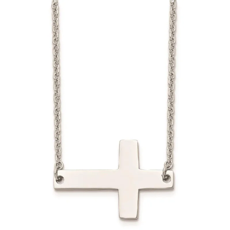 Stainless Steel Polished Sideways Cross Necklace