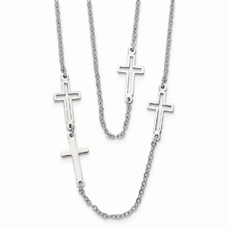 Stainless Steel Two Strand Cross Necklace