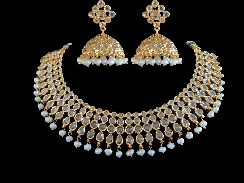 NS254 Amber Barfi set in fresh water pearls( READY TO SHIP  )