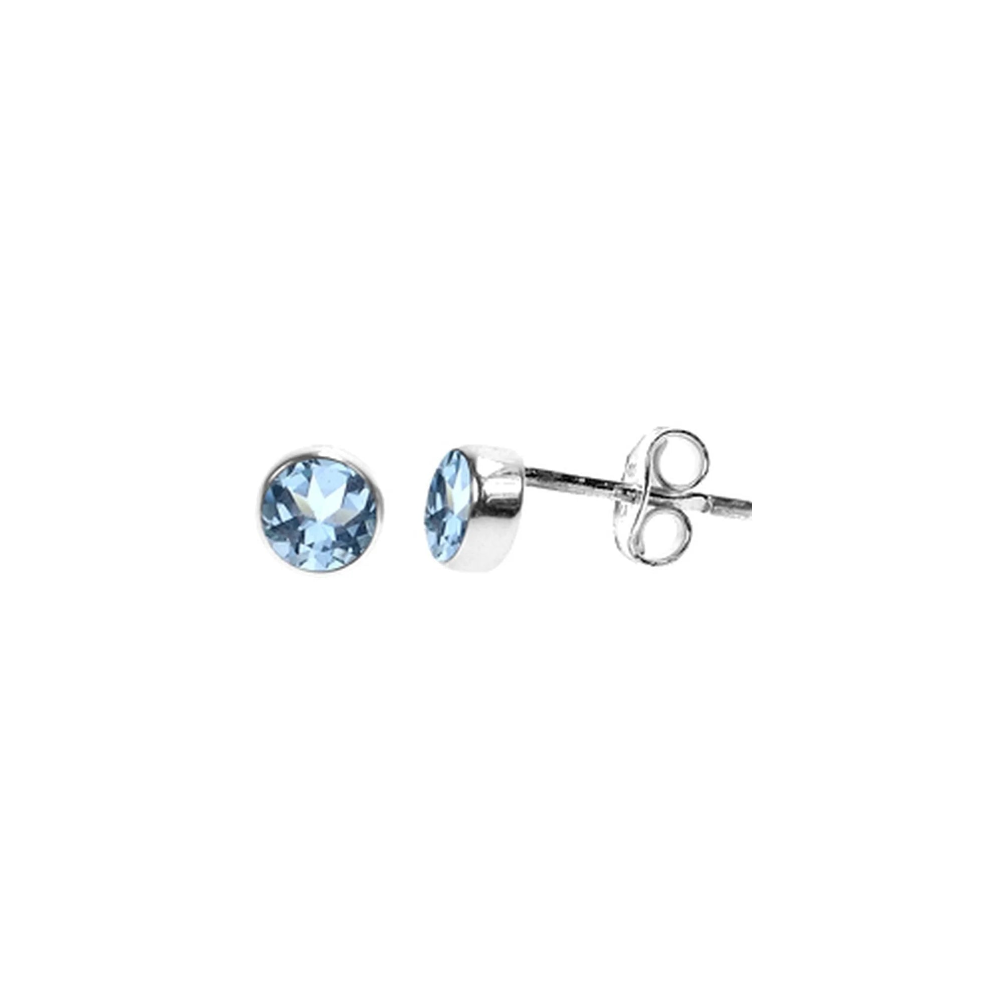 Sterling Silver Blue Topaz Round Stud Earrings