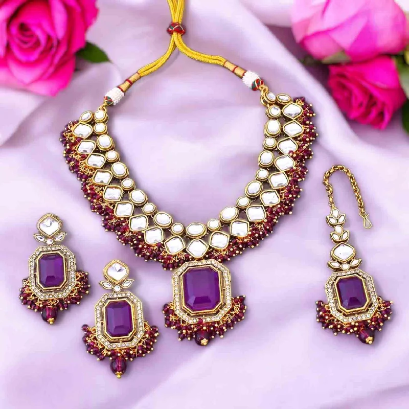 Wine Kuntala Kundan Jewellery Set