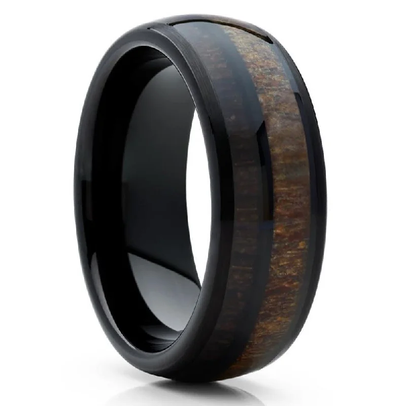 Cherry Wood Black Tungsten Wedding Ring 8Mm Comfort Fit Lifetime