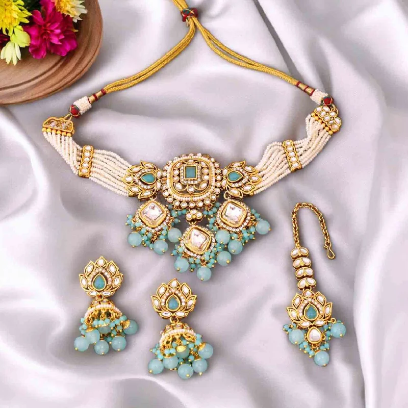 Turquoise Aashi Kundan Jewellery Set