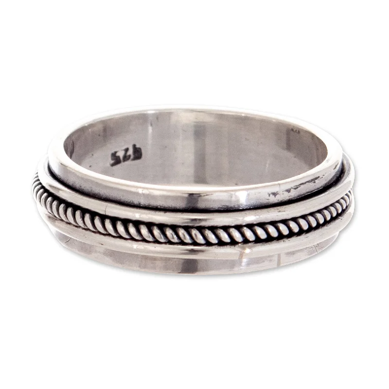 Novica Handmade Take A Breath Sterling Silver Meditation Spinner Ring