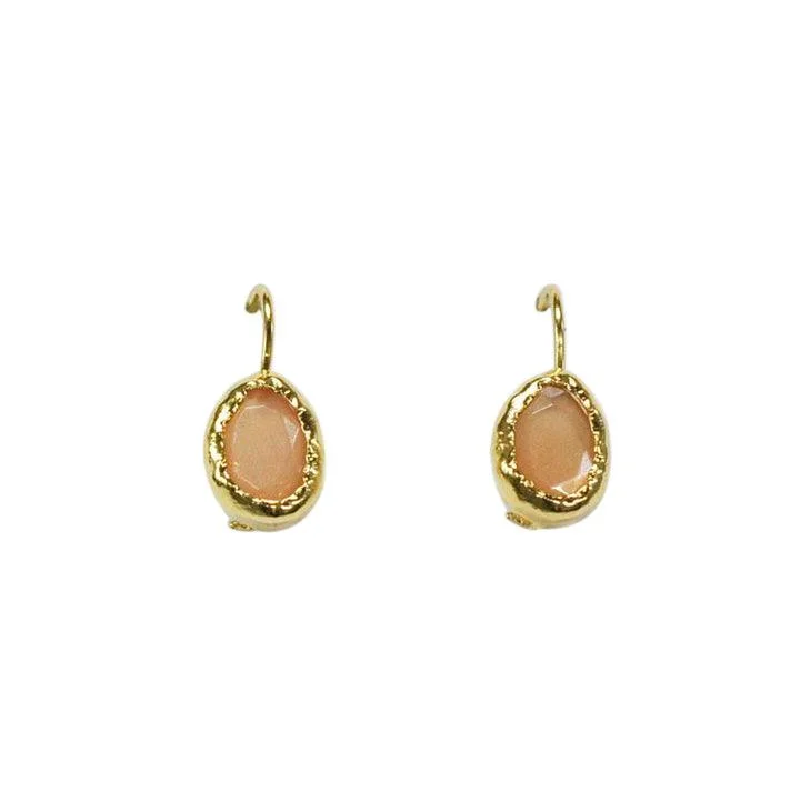 Gold Pink Moonstone Teardrop Drop Earrings