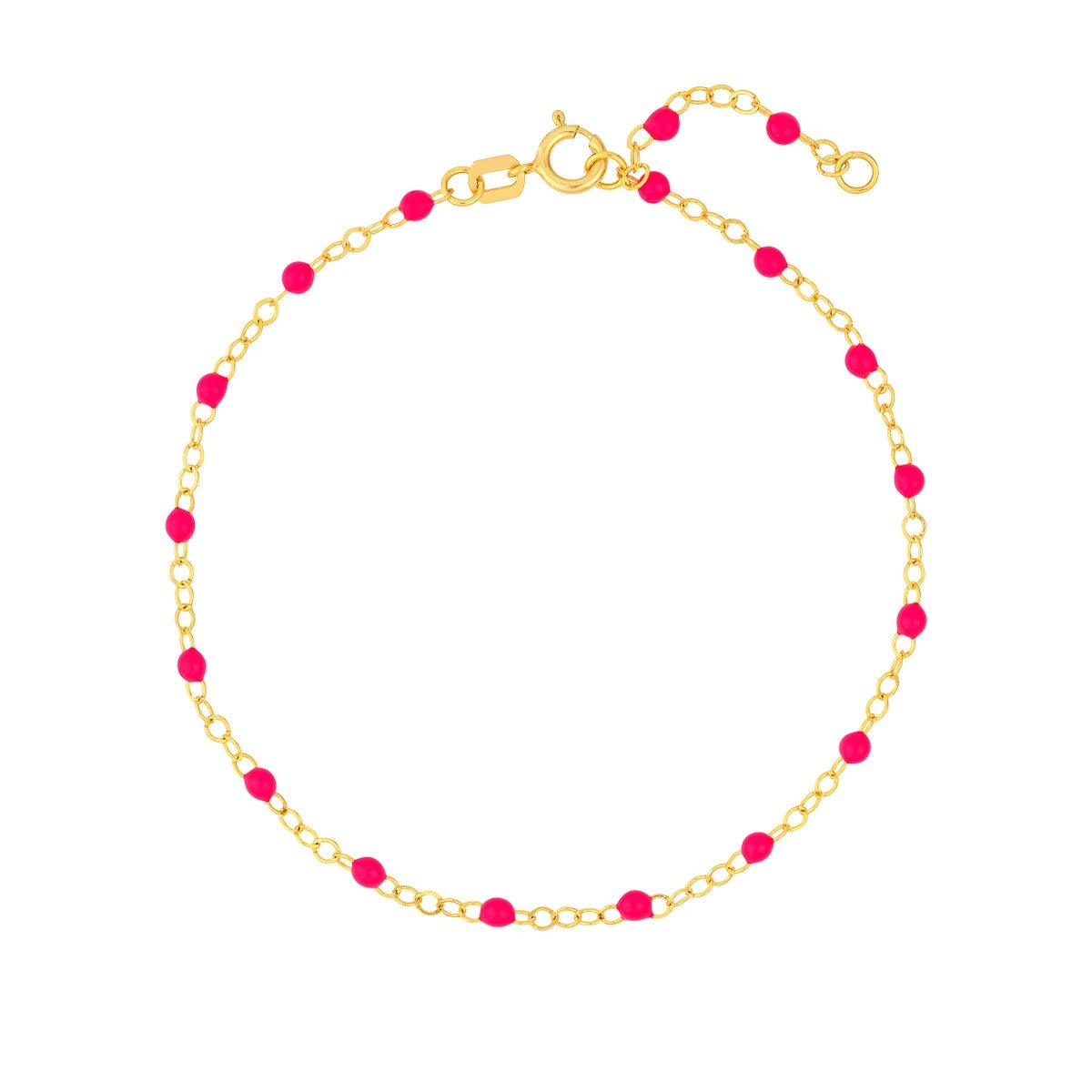 14K Yellow Gold Neon Pink Enamel Bead Piatto Chain Bracelet