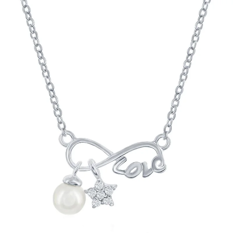 Classic Women's Necklace - Infinity Love with CZ Star and Round 4mm FWP | M-6869