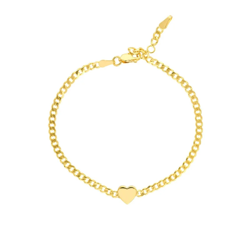 14K Yellow Gold Heart on Curb Chain Adjustable Bracelet