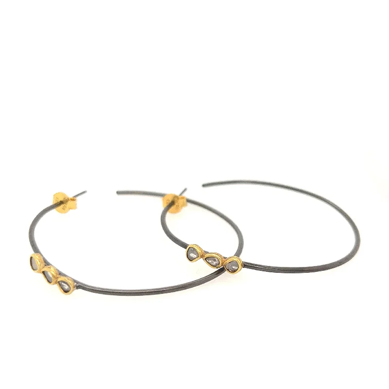 Oxidised Diamond Hoop Earrings