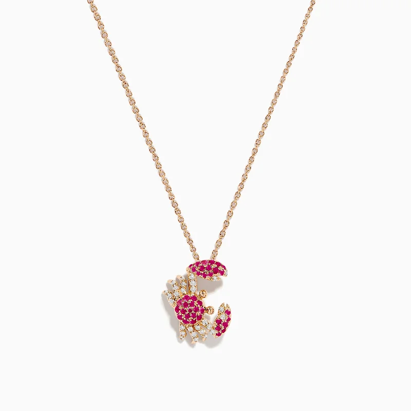 Seaside 14K Rose Gold Pink Sapphire and Diamond Crab Pendant