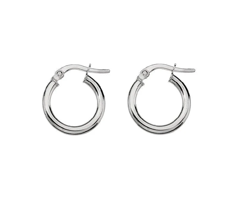 9ct White Gold 10mm Round Hoop Earrings