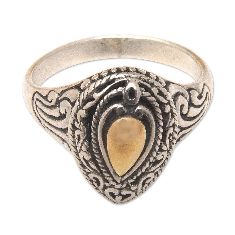 Novica Handmade Golden Legend Gold-Accented Cocktail Ring