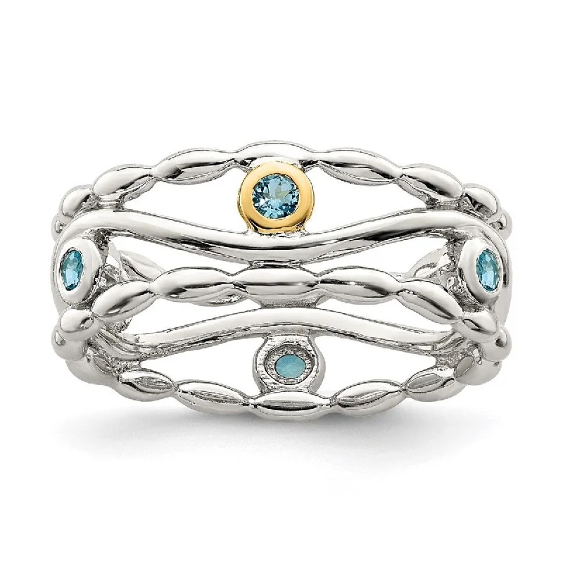 Curata 925 Sterling Silver With 14k Accent Light Swiss Blue Topaz Ring